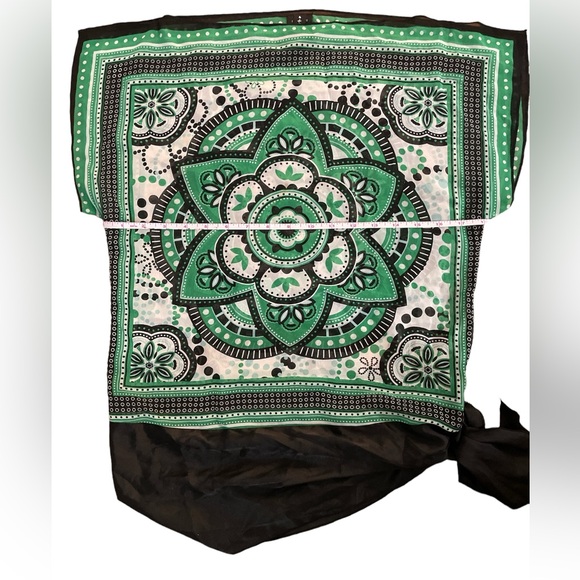 Vintage 90’s style sheer blouses floral & lace scarf retro fun navy green S Y2K - Picture 2 of 9